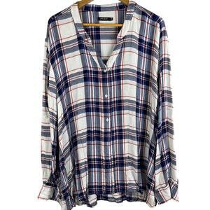 Max Jeans Plus Open Neck Soft Roll-Up Sleeve Button Down Flannel Top‎ Size 3X
